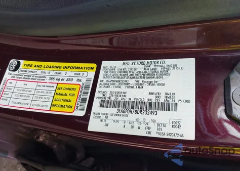 2013 Ford Fusion Se из США, поврежденный, VIN 3FA6P0H78DR232493